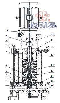 GDL立式清水管道(dào)多級離心泵結構示意圖